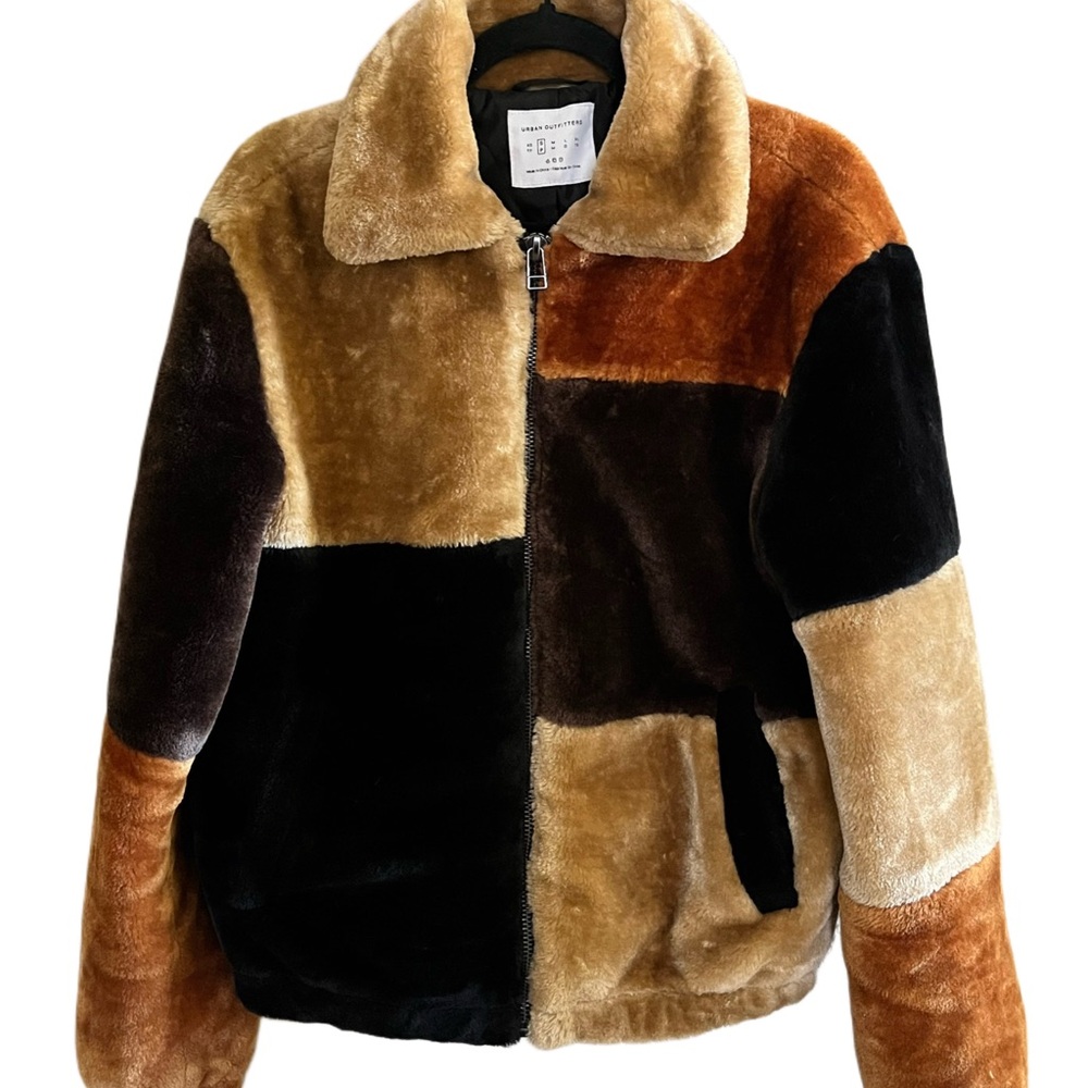 Urban Outfitters Streetwear Colorblock Men's/Unisex Money Faux Fur Jacket Sz S - Picture 2 of 7